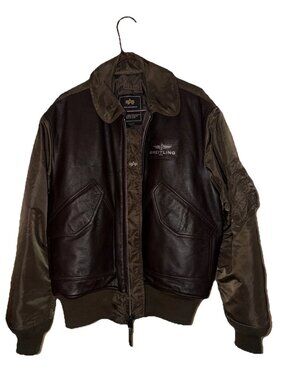 Breitling Flying Pilot Leather Jacket XL Alpha Industries Brown Size X-LARGE USA